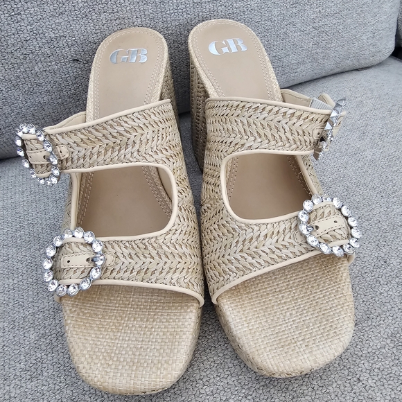 Gianni Bini Shoes - Gianni Bini Beige Tan Woven Heels Shoes w/Crystal Accents Women's Size 9.5 NWOB